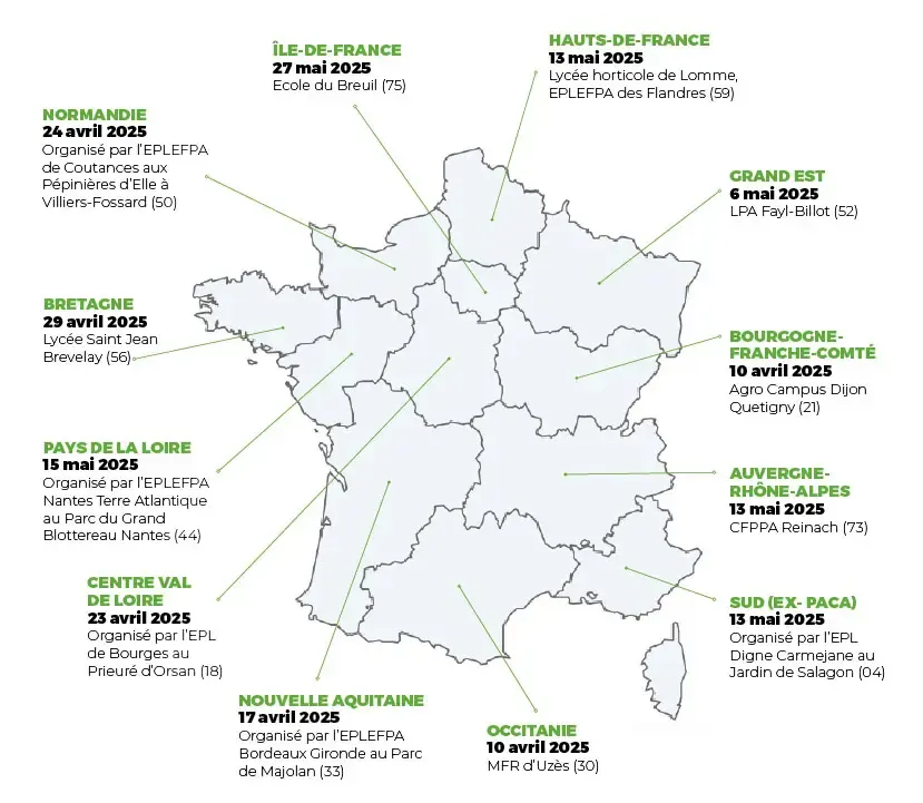 Carte des concours régionaux de reconnaissance des végétaux 2025